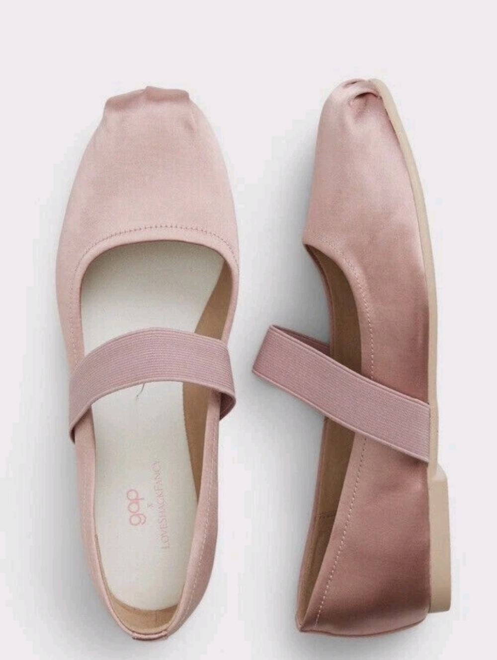LoveShackFancy x GAP Satin Ballet Flats Blush Pink Mary Jane Slipper EUC Size 10
